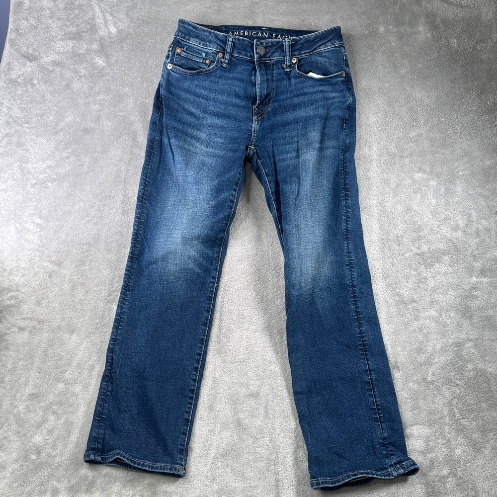 American Eagle Jeans Men 28x26 Original Bootcut  Blue Faded Denim Whiskers